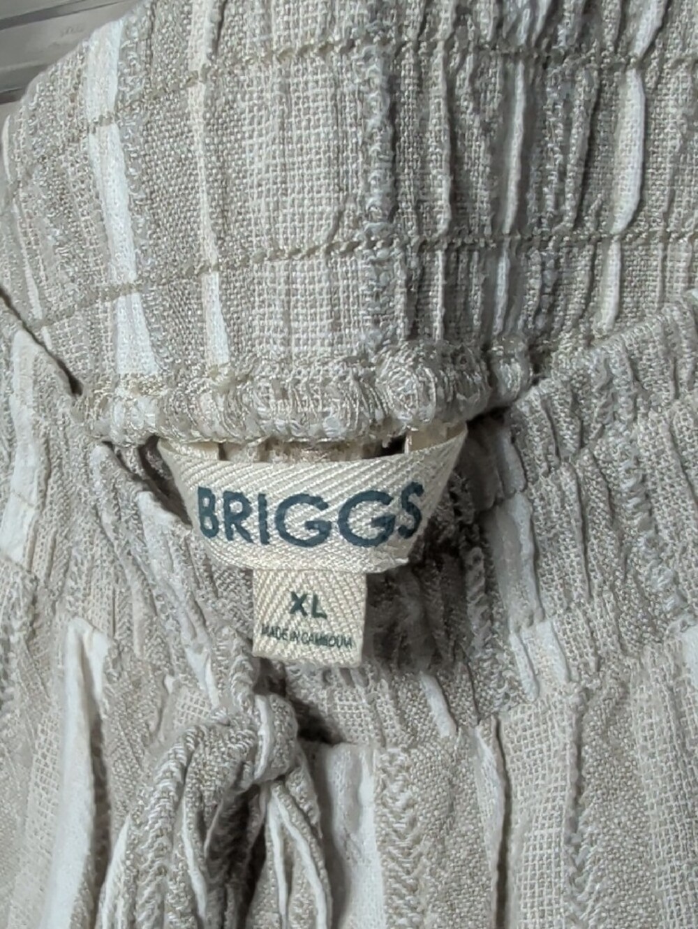 Briggs New York White & Beige Linen Blend Striped Drawstring Chinos - Picture 2 of 7